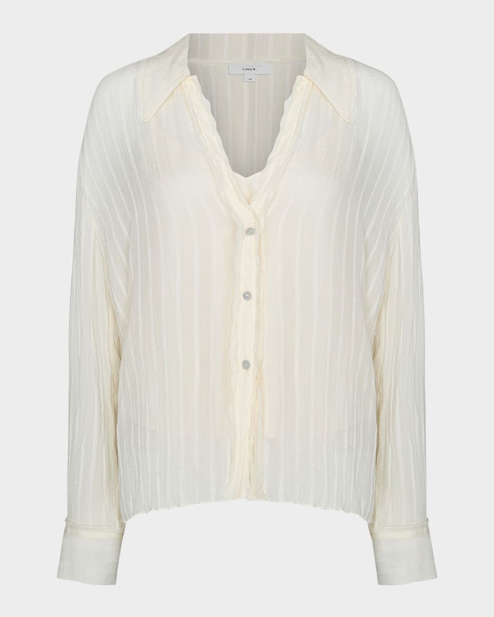 Crushed Stripe Long-Sleeve Blouse